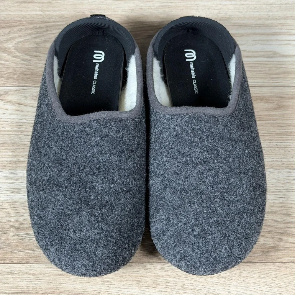 Mahabis Shoes Mens Size 8 Gray Classic Wool Mule Lined Slip On Loafers Portugal